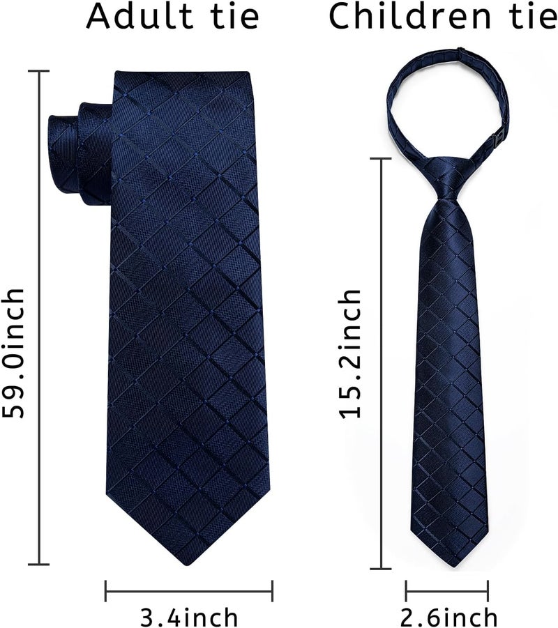 DiBanGu 2PCS Set for Father and Son Tie Silk Mens and Boys Adjustable Necktie & Pocket Square Cufflinks Kids Pre-tied Necktie - Image 4